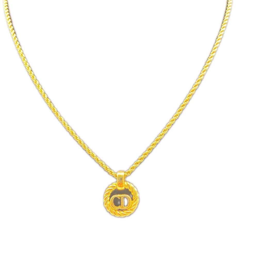 Christian Dior CD Logo Necklace, Gold GP, Women's